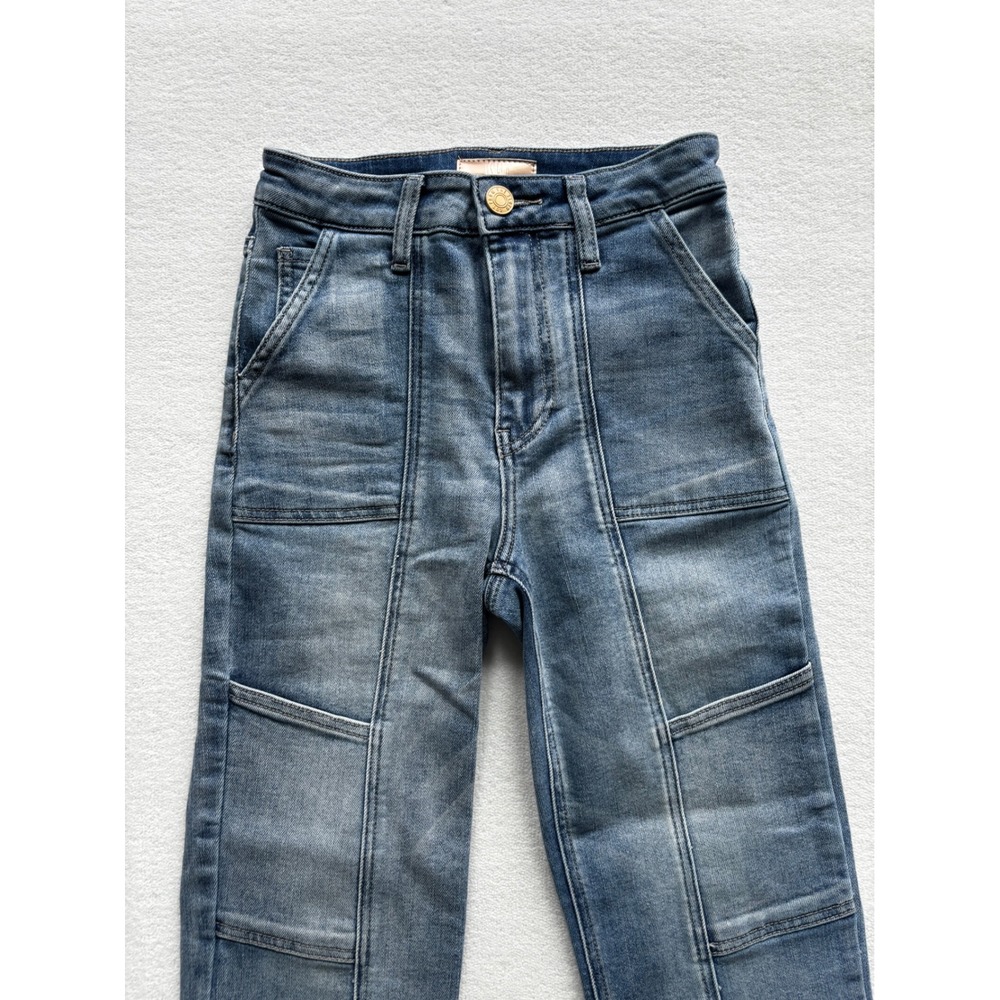 Kut from the Kloth Reese Straight Leg Jeans Women 00 Blue Crop Utility Seam - Picture 2 of 10